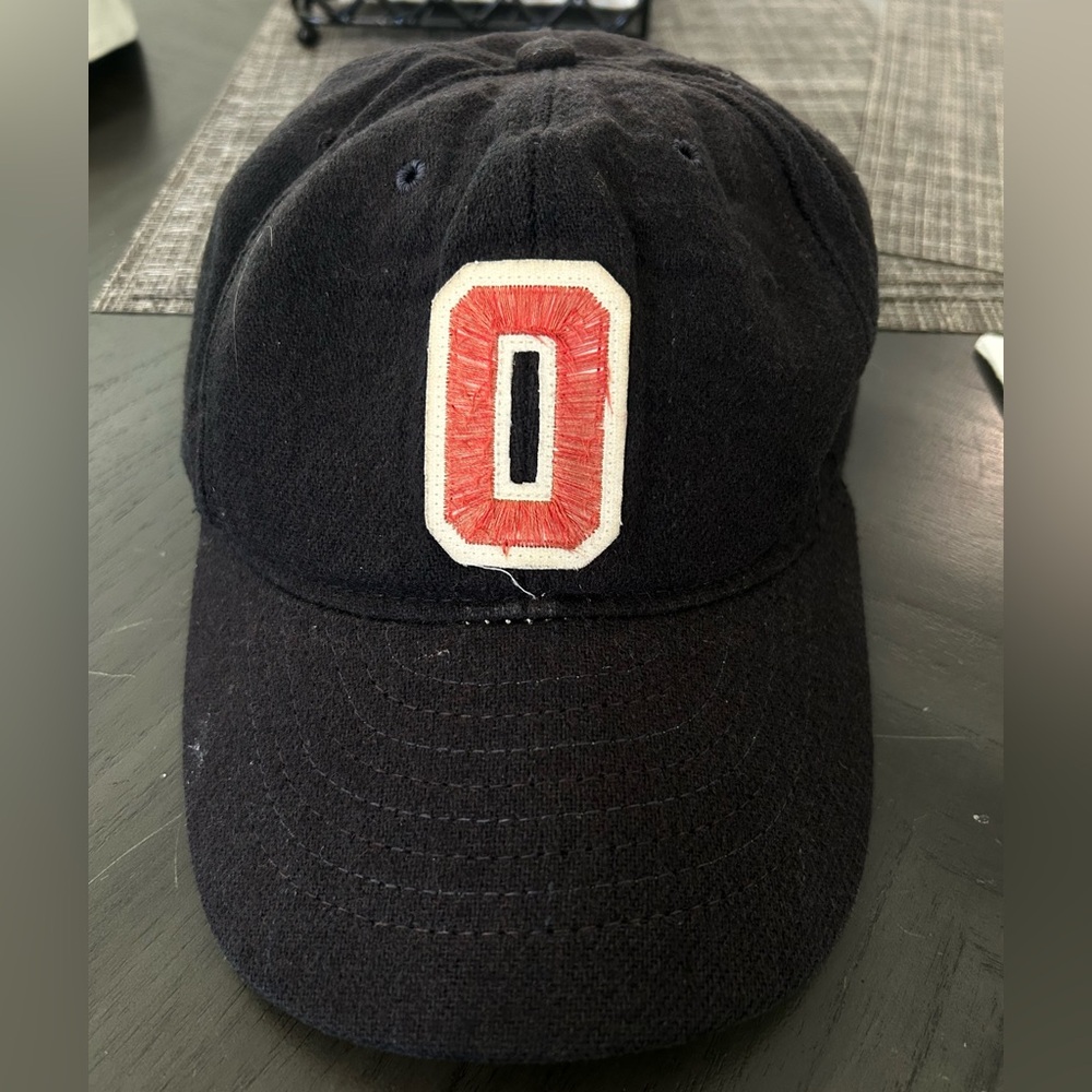 Vintage Ohio State black Baseball cap with Block O logo in red.  Snap back